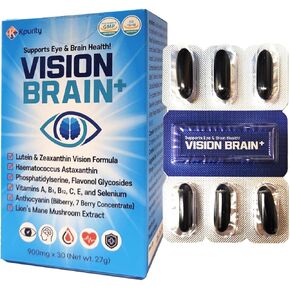 KPurity VisionBrain+ Eye & Brain Health Supplement with Lutein & Zeaxanthin - Enhances Memory, Focus, and Brain Performance - 30-Day Supply Softgels (1 Box, VisionBrain+) in Saudi Arabia
