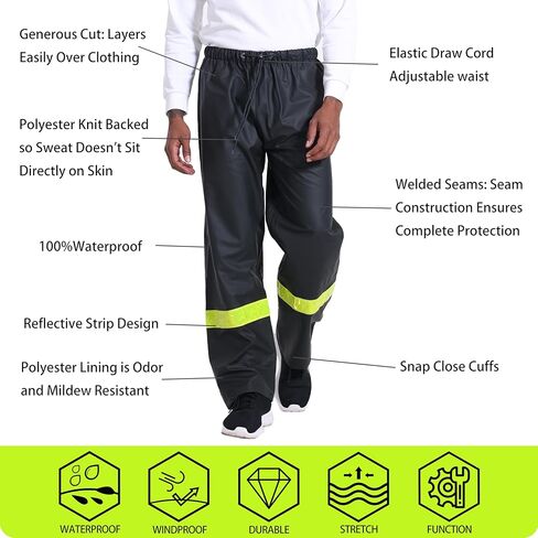 FWG Men’s Safety Rain Pants-Waterproof Heavy Duty Workwear with Reflective Tape for Outdoor Work in Saudi Arabia