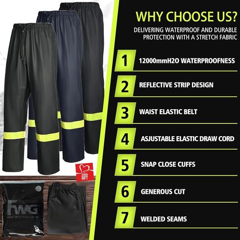 FWG Men’s Safety Rain Pants-Waterproof Heavy Duty Workwear with Reflective Tape for Outdoor Work in Saudi Arabia