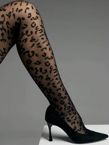 1 Pair Plus Size Women's Fashion Leopard Print Pantyhose | Elegant & Comfortable Tights For Office Commute & Daily Styling in Saudi Arabia