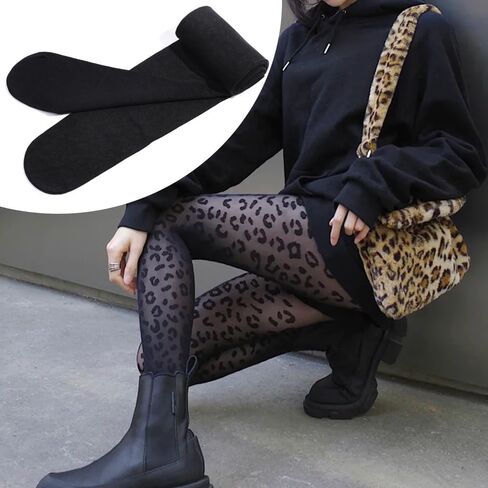 Footed Tights Leopard Pattern Fashion Thigh High Pantyhose Ultra-soft Women Thin Transparent in Saudi Arabia