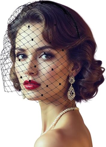 حجاب شبكي أسود عقال قفص العصافير الحجاب 1920s خوذة للنساء الزفاف حفل زفاف الشاي الفاسناتور الحجاب in Kuwait