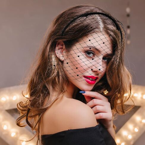 حجاب شبكي أسود عقال قفص العصافير الحجاب 1920s خوذة للنساء الزفاف حفل زفاف الشاي الفاسناتور الحجاب in Kuwait