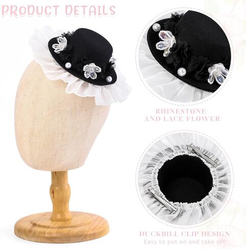 Bohend يتوهم Fascinator قبعة حجر الراين زهرة الشاي حزب القبعات الدانتيل قطع زينة للنساء الأسود in Kuwait