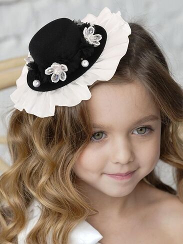 Bohend يتوهم Fascinator قبعة حجر الراين زهرة الشاي حزب القبعات الدانتيل قطع زينة للنساء الأسود in Kuwait
