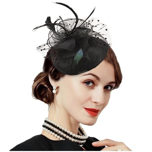 Fascinators 20s Gatsby Flapper Acessories Art Deco Party Accessory Headpiece Fascinator Hat, Hair Clip Hat for Women, Fibre Feather Flower Bowler in Saudi Arabia