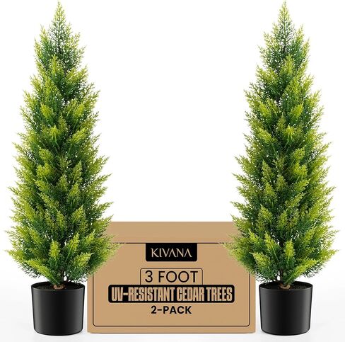 Artificial Cedar Tree 3ft - Outdoor or Indoor - Weather and UV-Resistant Artificial Outdoor Plants - Front Porch | Garden - Faux Cedar Tree - Set of 2 in Saudi Arabia
