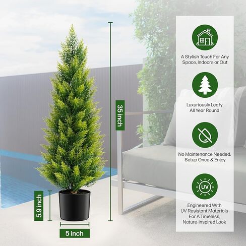Artificial Cedar Tree 3ft - Outdoor or Indoor - Weather and UV-Resistant Artificial Outdoor Plants - Front Porch | Garden - Faux Cedar Tree - Set of 2 in Saudi Arabia