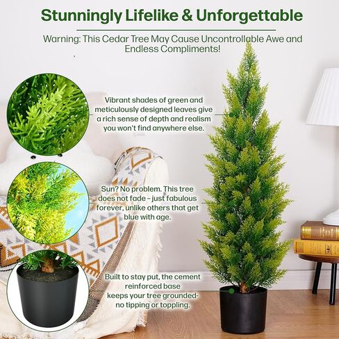Artificial Cedar Tree 3ft - Outdoor or Indoor - Weather and UV-Resistant Artificial Outdoor Plants - Front Porch | Garden - Faux Cedar Tree - Set of 2 in Saudi Arabia