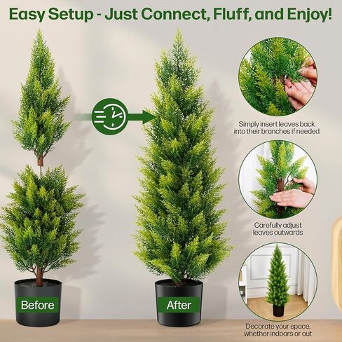 Artificial Cedar Tree 3ft - Outdoor or Indoor - Weather and UV-Resistant Artificial Outdoor Plants - Front Porch | Garden - Faux Cedar Tree - Set of 2 in Saudi Arabia