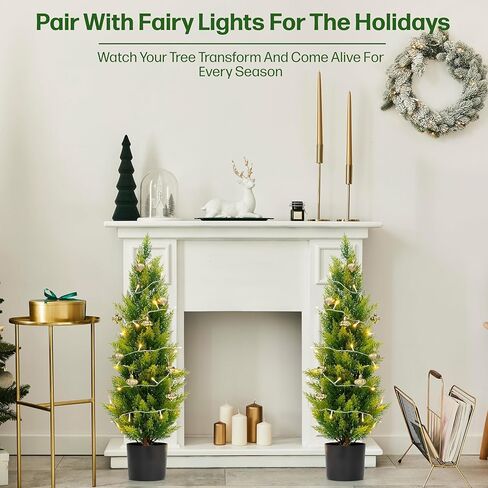 Artificial Cedar Tree 3ft - Outdoor or Indoor - Weather and UV-Resistant Artificial Outdoor Plants - Front Porch | Garden - Faux Cedar Tree - Set of 2 in Saudi Arabia