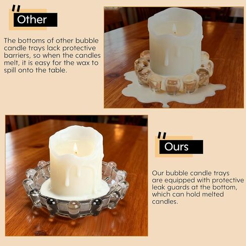 صينية حامل الشموع الزجاجية لطبق الشموع الفقاعية - قاعدة أطباق زخرفية حديثة لأضواء الشاي وأجهزة التدفئة | ديكور منزلي مستوحى من الأنثروبولوجيا لطاولات القهوة والحانات وإكسسوارات الشموع in Kuwait