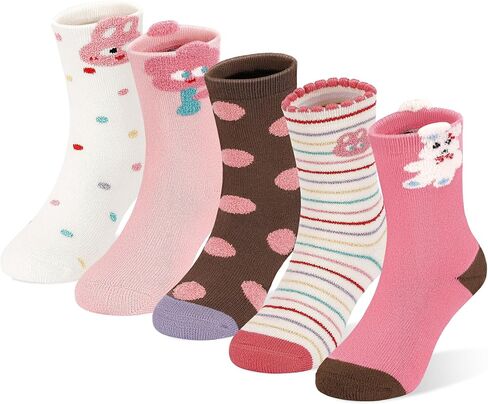 5 Pairs Girls Socks, Thick Thermal Warm Cotton Winter Cozy Crew Socks for Kids Aged 1-12 in Saudi Arabia