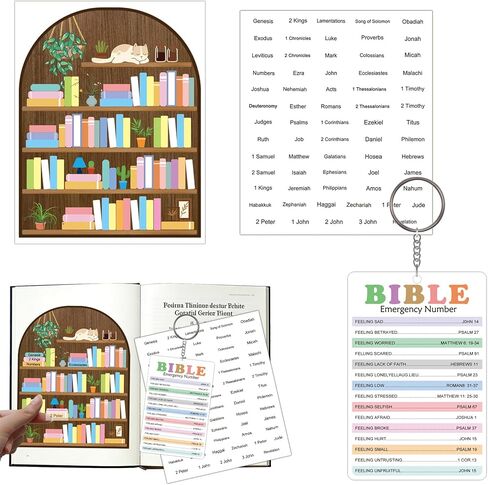 6 Set Books of The Bible Sticker Bible Emergency Numbers Sticker Books of The Bible Book Shelf Nutrition Facts Sticker Tracker Dashboard Sticker Christian Faith Bible Verse Sticker (Black) in Kuwait