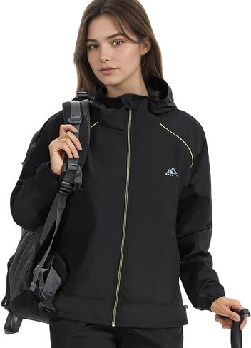 معطف مطر نسائي من LAZAWG مقاوم للماء مع غطاء رأس، معطف مطر خفيف الوزن مقاوم للرياح للمشي لمسافات طويلة والسفر in Kuwait