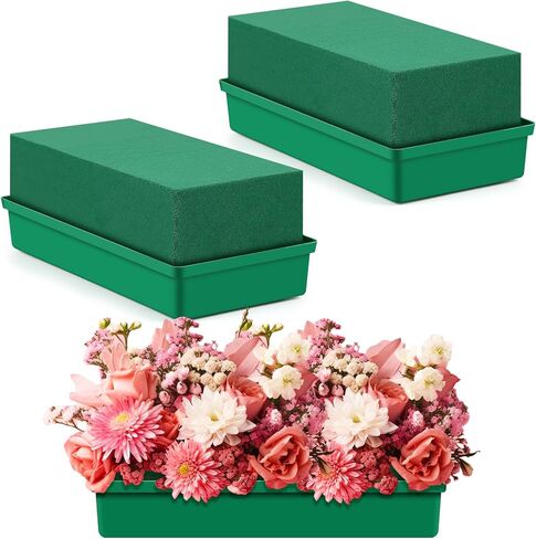 Teenyyou 4 Pack Large Size Floral Foam with Bowl 9.65" L x 4.65" W x 3" H Floral Foam Blocks Floral Arrangements Supplies Rectangle Flower Holder with Floral Foam for Table Party Festival Flower Decor in Saudi Arabia
