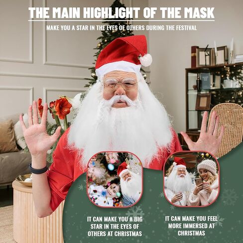 Santa Claus Mask Realistic Old Man Face Mask Latex Grandpa Mask with Beard Hat Christmas Cosplay in Kuwait