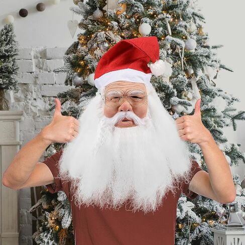 Santa Claus Mask Realistic Old Man Face Mask Latex Grandpa Mask with Beard Hat Christmas Cosplay in Kuwait