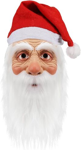 Santa Claus Mask Realistic Old Man Face Mask Latex Grandpa Mask with Beard Hat Christmas Cosplay in Kuwait