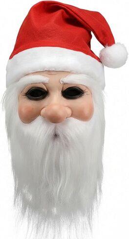 Santa Claus Mask Realistic Old Man Face Mask Latex Grandpa Mask with Beard Hat Christmas Cosplay in Kuwait