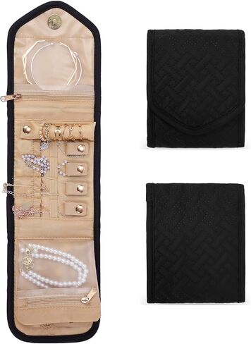 emissary Small Jewelry Travel Case Organizer for Necklace, Earrings, Rings, Bracelet, Jewelry Storage, Earring Storage, Necklace Storage, Valentines Day Gifts Pouch Bag Accessories for Travel(Black) in Saudi Arabia