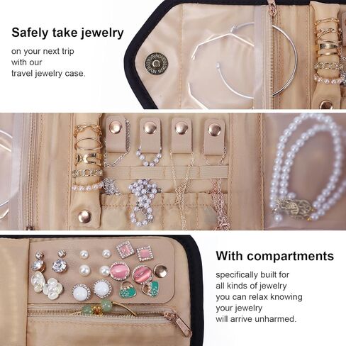 emissary Small Jewelry Travel Case Organizer for Necklace, Earrings, Rings, Bracelet, Jewelry Storage, Earring Storage, Necklace Storage, Valentines Day Gifts Pouch Bag Accessories for Travel(Black) in Saudi Arabia