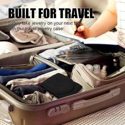 emissary Small Jewelry Travel Case Organizer for Necklace, Earrings, Rings, Bracelet, Jewelry Storage, Earring Storage, Necklace Storage, Valentines Day Gifts Pouch Bag Accessories for Travel(Black) in Saudi Arabia