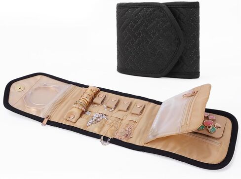 emissary Small Jewelry Travel Case Organizer for Necklace, Earrings, Rings, Bracelet, Jewelry Storage, Earring Storage, Necklace Storage, Valentines Day Gifts Pouch Bag Accessories for Travel(Black) in Saudi Arabia