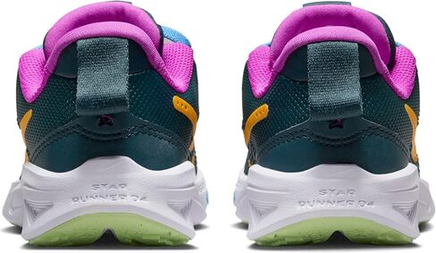 حذاء Nike Star Runner 4 للأطفال الصغار (DX7614-300، غابة عميقة/بنفسجي مفرط/أخضر فابور/قرص شمسي) مقاس 2 in Kuwait
