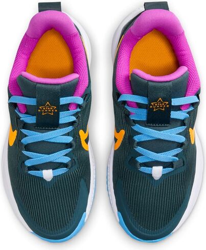 حذاء Nike Star Runner 4 للأطفال الصغار (DX7614-300، غابة عميقة/بنفسجي مفرط/أخضر فابور/قرص شمسي) مقاس 2 in Kuwait