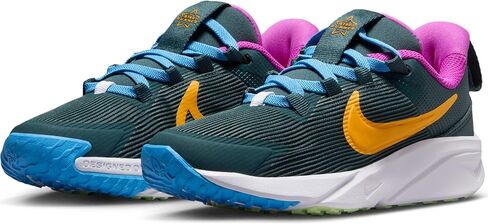 حذاء Nike Star Runner 4 للأطفال الصغار (DX7614-300، غابة عميقة/بنفسجي مفرط/أخضر فابور/قرص شمسي) مقاس 2 in Kuwait