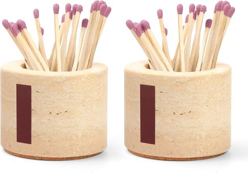 Travertine Match Holder Set of 2 - 2.6x2 Inch Handmade Decorative Matchstick Box with Striker for Fireplace, Candle, Home Decor - Matches Not Included in Saudi Arabia