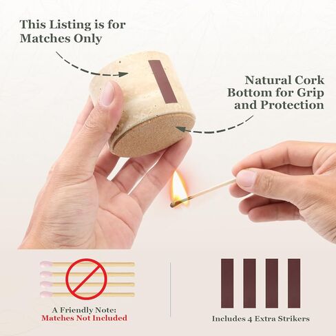 Travertine Match Holder Set of 2 - 2.6x2 Inch Handmade Decorative Matchstick Box with Striker for Fireplace, Candle, Home Decor - Matches Not Included in Saudi Arabia