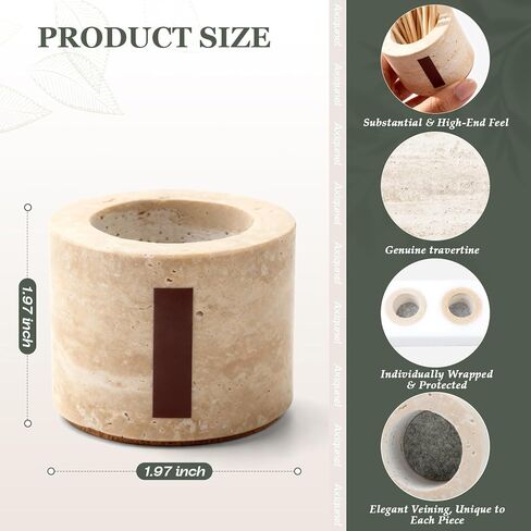 Travertine Match Holder Set of 2 - 2.6x2 Inch Handmade Decorative Matchstick Box with Striker for Fireplace, Candle, Home Decor - Matches Not Included in Saudi Arabia