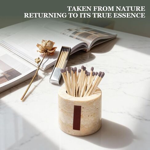 Travertine Match Holder Set of 2 - 2.6x2 Inch Handmade Decorative Matchstick Box with Striker for Fireplace, Candle, Home Decor - Matches Not Included in Saudi Arabia