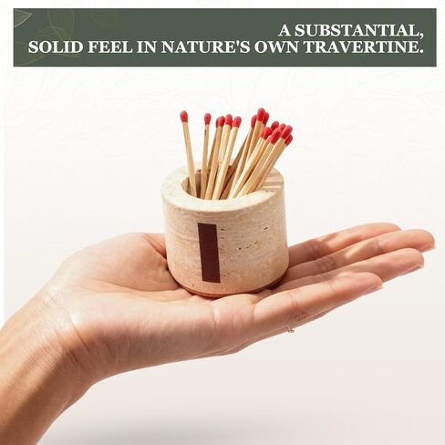 Travertine Match Holder Set of 2 - 2.6x2 Inch Handmade Decorative Matchstick Box with Striker for Fireplace, Candle, Home Decor - Matches Not Included in Saudi Arabia