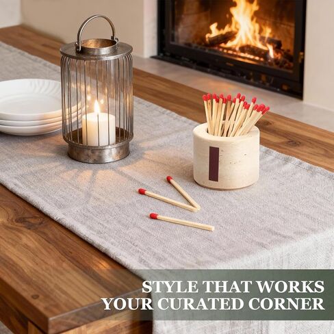 Travertine Match Holder Set of 2 - 2.6x2 Inch Handmade Decorative Matchstick Box with Striker for Fireplace, Candle, Home Decor - Matches Not Included in Saudi Arabia
