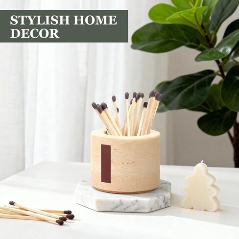 Travertine Match Holder Set of 2 - 2.6x2 Inch Handmade Decorative Matchstick Box with Striker for Fireplace, Candle, Home Decor - Matches Not Included in Saudi Arabia