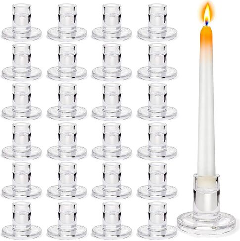 24 Pack Clear Glass Taper Candle Holders, 2.5 Inch Small Candlestick Stands for for Candle Sticks Christmas Party Living Room Dinner Advent Decoration (24) in Kuwait