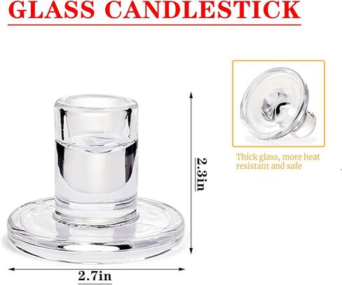 24 Pack Clear Glass Taper Candle Holders, 2.5 Inch Small Candlestick Stands for for Candle Sticks Christmas Party Living Room Dinner Advent Decoration (24) in Kuwait