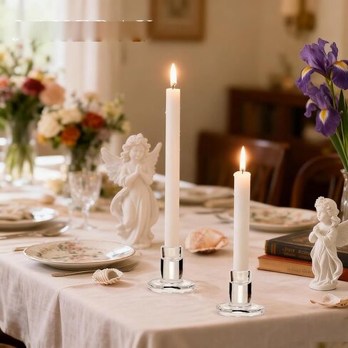 24 Pack Clear Glass Taper Candle Holders, 2.5 Inch Small Candlestick Stands for for Candle Sticks Christmas Party Living Room Dinner Advent Decoration (24) in Kuwait