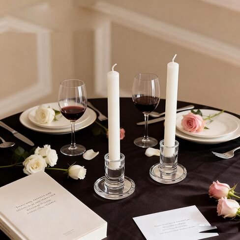 24 Pack Clear Glass Taper Candle Holders, 2.5 Inch Small Candlestick Stands for for Candle Sticks Christmas Party Living Room Dinner Advent Decoration (24) in Kuwait