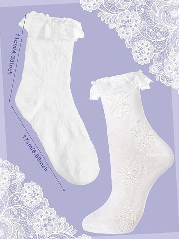 6 Pairs Women's Ruffle Ankle Socks - Lace & Frilly Cute Breathable Thin Cool Casual Socks in Saudi Arabia