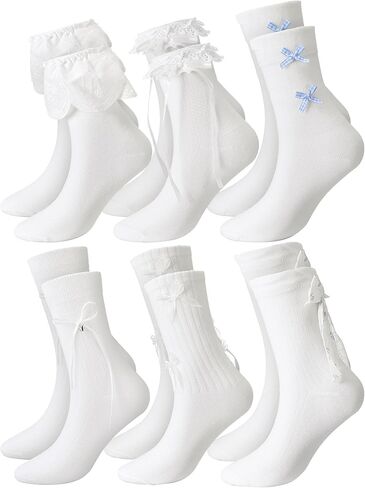 6 Pairs Women's Ruffle Ankle Socks - Lace & Frilly Cute Breathable Thin Cool Casual Socks in Saudi Arabia