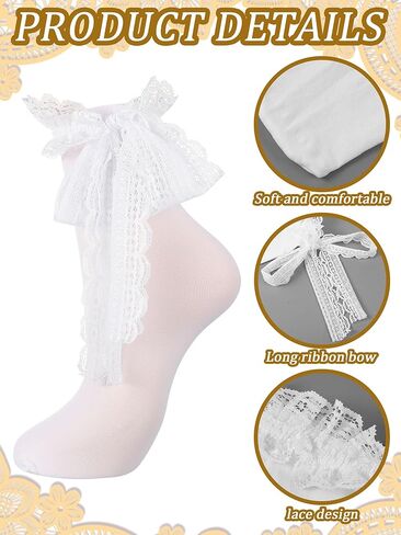 6 Pairs Women's Ruffle Ankle Socks - Lace & Frilly Cute Breathable Thin Cool Casual Socks in Saudi Arabia