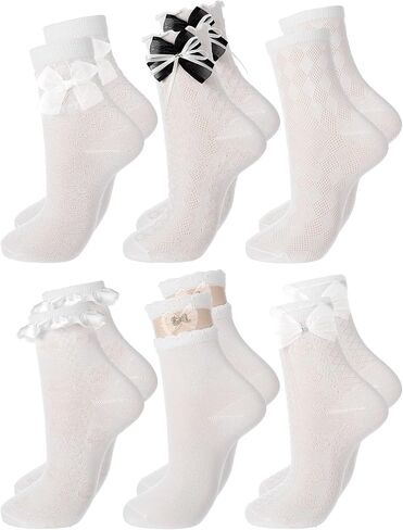 6 Pairs Women's Ruffle Ankle Socks - Lace & Frilly Cute Breathable Thin Cool Casual Socks in Saudi Arabia