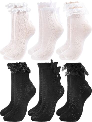 6 Pairs Women's Ruffle Ankle Socks - Lace & Frilly Cute Breathable Thin Cool Casual Socks in Saudi Arabia