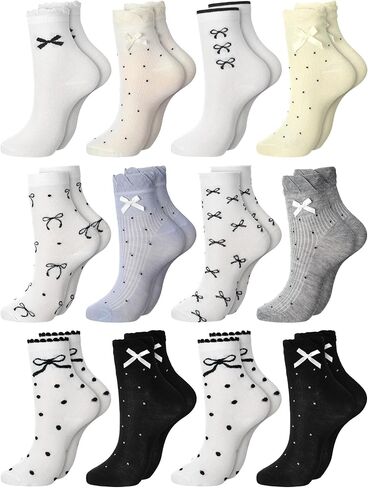 6 Pairs Women's Ruffle Ankle Socks - Lace & Frilly Cute Breathable Thin Cool Casual Socks in Saudi Arabia