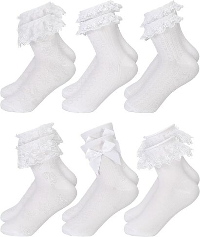 6 Pairs Women's Ruffle Ankle Socks - Lace & Frilly Cute Breathable Thin Cool Casual Socks in Saudi Arabia