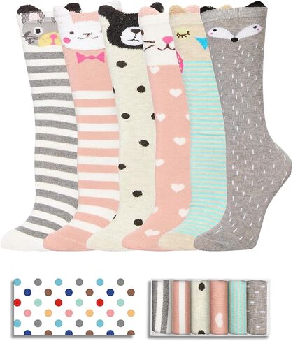 Knee High Socks for Girls - Animal Gift 5 Pairs Kids Long Crazy Tall Funny Socks in Saudi Arabia